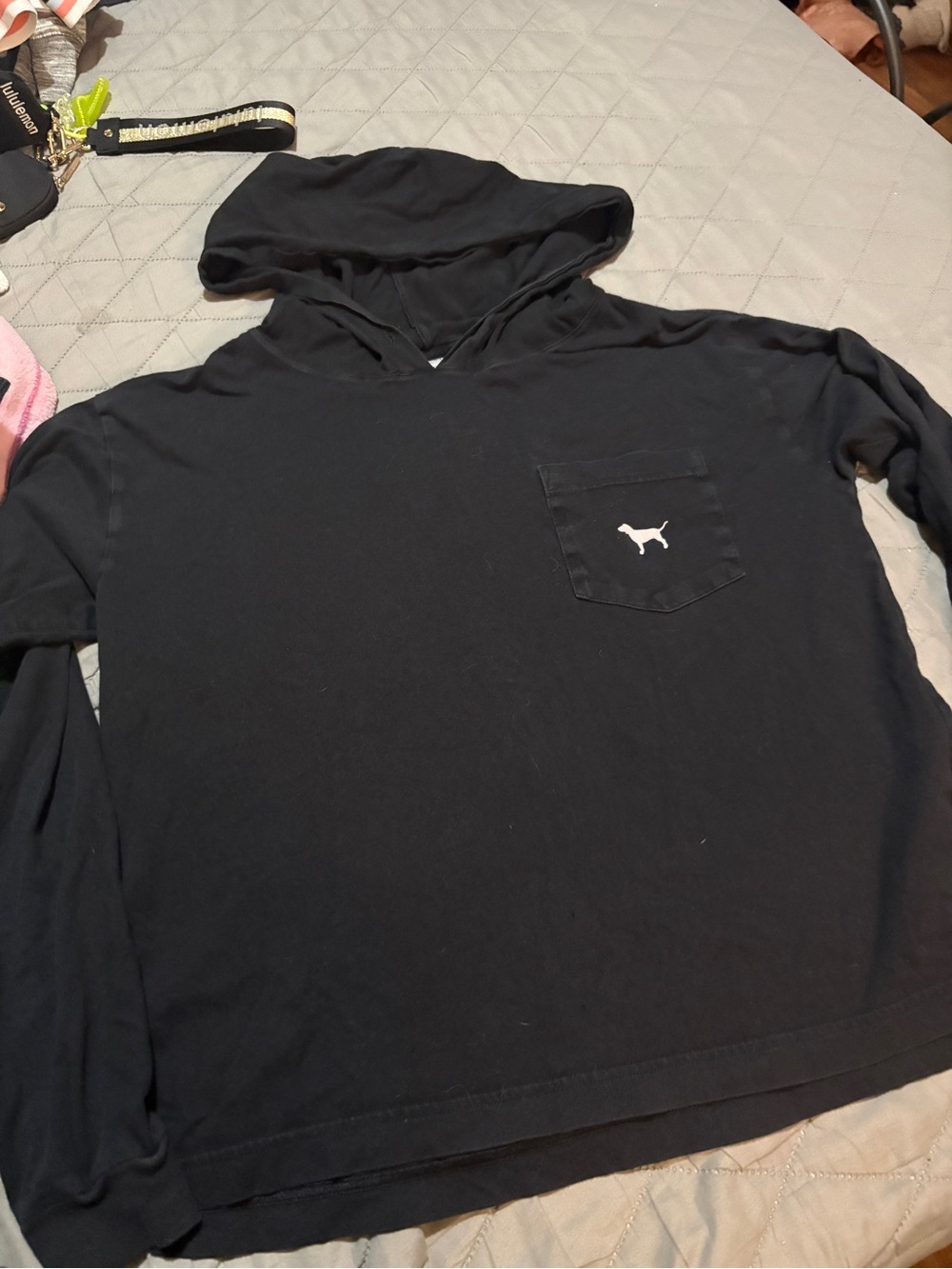 PINK Victoria's Secret Black Pocket Hoodie with Dog Logo